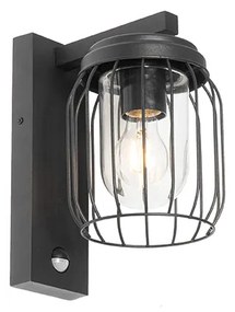 Moderná vonkajšia nástenná lampa čierna IP44 s pohybovým senzorom - Luc