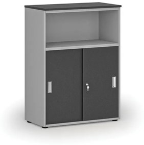 Kombinovaná kancelárska skriňa so zásuvnými dverami PRIMO GRAY, 1087 x 800 x 420 mm, sivá/grafit