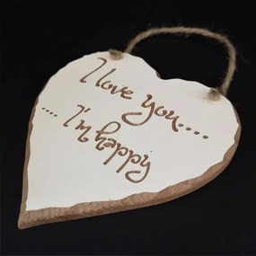AMADEA Drevené srdce s rytým textom - I love you..I'm happy, masívne drevo, 16x15x1 cm