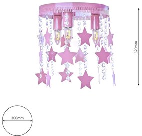 Detské stropné svietidlo Star, 1x krištáľové/ružové kovové tienidlo, p
