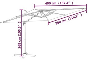vidaXL Závesný slnečník s hliníkovou tyčou zelený 400x300 cm-