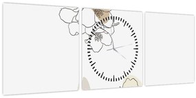 Obraz - Béžové kvety s motýľom N⁰2 (s hodinami) (90x30 cm)