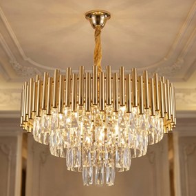 Toolight Toolight, krištáľová závesná lampa, 9xE14, SWE103-CP, zlatá lesklá, OSW-30226