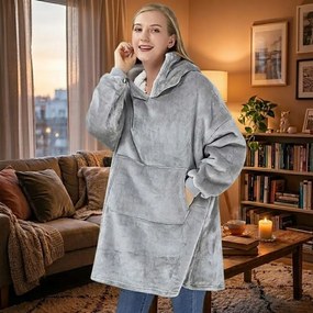 VERK Deka s rukávmi a kapucňou Huggle Hoodie - šedá