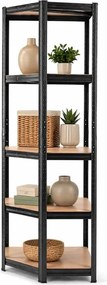 Akcia 4x Regál 180x90x40 cm rohový lakovaný 5-polícový, nosnosť 875 kg - čierny - 4ks