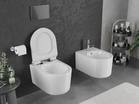 Mexen Sofia, závesná WC misa 490x360x355 mm, Rimless Tornádo + WC sedadlo z duroplastu, biela lesklá, 30540100T