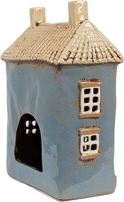 Modrý keramický svietnik na čajovú sviečku domček Amster Village - 16*10*23 cm