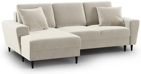 Béžová zamatová rozkladacia/s úložným priestorom rohová pohovka (ľavý roh/s leňoškou) Kyoto – Cosmopolitan Design