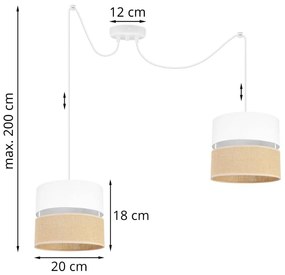 Závesné svietidlo JUTA SPIDER, 2x jutové/biele textilné tienidlo, W