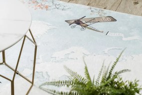 Koberec protišmykový BAMBINO 1163 Mapa sveta, svet pre deti - modrý