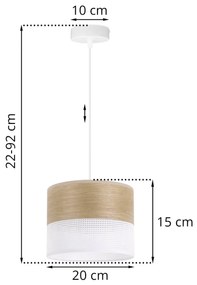 Závesné svietidlo Wood, 1x dýha zlatý dub/biele PVC tienidlo, (fi 20cm)