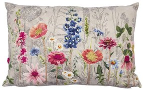 Béžový vankúš rozkvitnutá lúka Flowers Poppy s výšivkou - 40*60*15cm