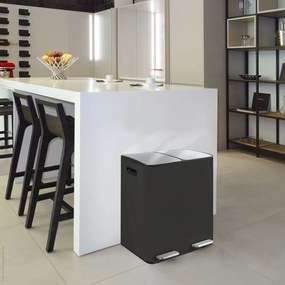 Matne čierny oceľový odpadkový kôš 2x20 l na triedený odpad/nášľapný Aliya – Spirella