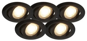 Sada 5 moderných zapustených bodových svetiel čierna vrátane LED 3-stupňových stmievateľných - Mio