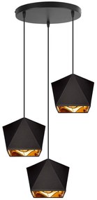 Závesné svietidlo Diamond Gold, 3x čierne/zlaté textilné tienidlo, o