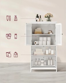 Úložná skrinka s 2 dvierkami a 2 zásuvkami, kúpeľňová skrinka, biela