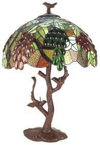 Zelená stolná lampa Tiffany s hroznovým vínom a vtáčikmi Poulien - Ø 41*58 cm E27/max 2*60W