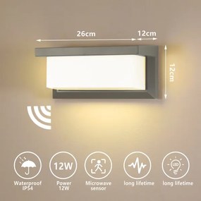 Brilagi-LED Vonkajšie nástenné svietidlo so senzorom BRICKY LED/12W/230V šedá IP54