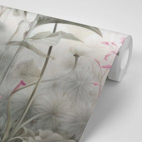 Samolepiaca tapeta kvety zahalené prírodou s ružovým kontrastom