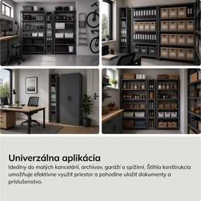 Úzky kovový archivačný regál na dokumenty antracitový, 250x1850x400 mm: TIM