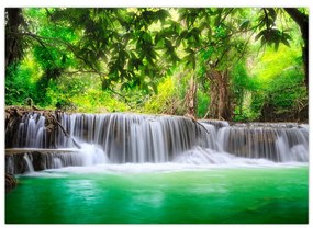Sklenený obraz vodopádu v Kanchanaburi, Thajsko (70x50 cm)