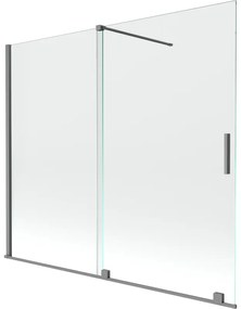 Mexen Velar, 2-krídlová posuvná vaňová zástena 180 x 150 cm, 8mm číre sklo, brúsený grafit, 896-180-000-01-95