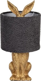 Zlatá stolná lampa králik s chlpatým šedým tienidlom Rabbi - Ø 20*43 cm / E27