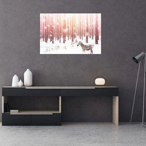 Obraz - Zebra v zasneženom lese (90x60 cm)