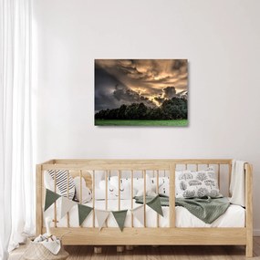 Sklenený obraz mračien a lesa (70x50 cm)