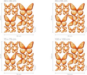 Motýle svetlooranžoví 13ks textilná prelepiteľná nálepka na stenu hárok 20 x 20 cm