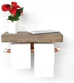 Držiak toaletného papiera s policou BORU 12x30 cm smrek/medená