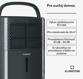 Klarstein DryFy 10, odvlhčovač vzduchu, 240 W, 10 l/24 h, 100 m³/h, 30 m², DrySelect, 40 dB, sivý
