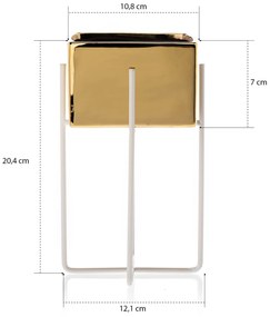 KERAMICKÝ KVETINÁČ SO STOJANOM MIZU 20,5X12 CM ZLATÁ/BIELA