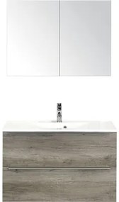 Kúpeľňový nábytkový set Pulse 90 cm s umývadlom dub Nebraska a zrkadlovou skrinkou