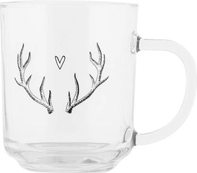 Sklenený hrnček paroží so srdiečkom Love Deer - 11*8*9 cm / 200 ml