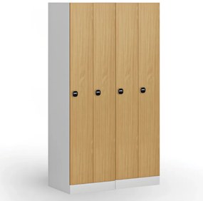 Kovová šatníková skrinka S1 zúžená, 2 oddiely, 1850 x 500 x 500 mm, demont, zámok s čítačkou RFID kariet, laminované dvere, buk