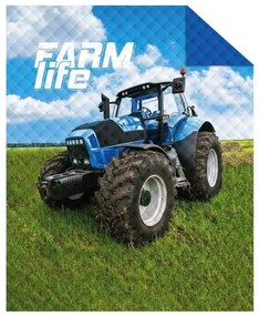 DETEXPOL Prehoz na posteľ Traktor blue farm  Polyester, 170/210 cm