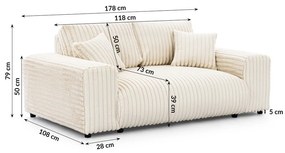 Krémová menčestrová pohovka 178 cm Justin – Ropez