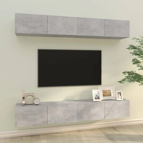 Nástenné TV skrinky 4 ks betónové sivé 100x30x30 cm