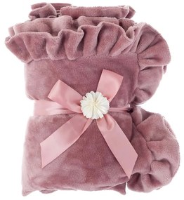 Huňatá deka v ružovom farebnom prevedení s volánovým lemom v schaby chic romantickom štýle 160 x 200 cm Blanc Maricló 41811