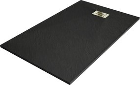 Mexen Hugo, obdĺžniková sprchová vanička SMC 140 x 90 cm, čierna, zlatá krytka, 42709014-G