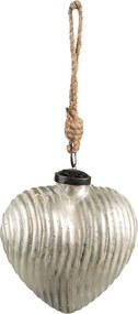 Strieborná antik sklenená ozdoba v tvare srdca S - 7*4*8 cm