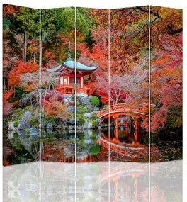 Ozdobný paraván Japonská zahrada - 180x170 cm, päťdielny, obojstranný paraván 360°