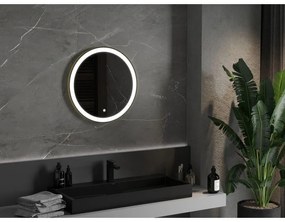 Mexen Esso, okrúhle LED podsvietené kúpeľňové zrkadlo 60 cm, 6000K, vykurovacia podložka proti zahmlievaniu, zlatý rám, 9825-060-060-611-50