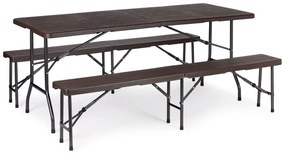 Kempingový set 180cm + 2 lavice v hnedej farbe