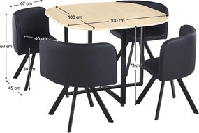 Jedálenský set 1+4, dub/čierna, BEVIS NEW