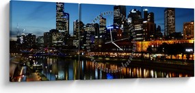 Obraz noci v Melbourne (s hodinami) (90x30 cm)
