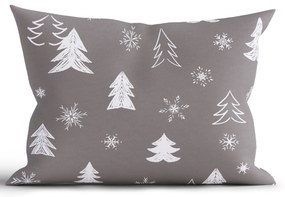Vianočná bavlnená obliečka na vankúš Renforcé 40 × 60 cm – Stromčeky šedé