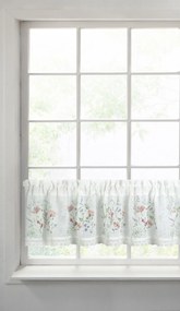 Eurofirany Biela záclona na páske SYLWIA s potlačou kvetov 150x30 cm