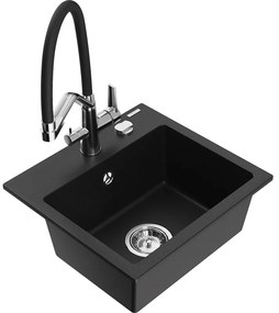 Mexen Milo, granitový drez 435x410x171 mm, 1-komorový a drezová batéria Duo, čierna, 6505-77-671701-07